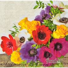 Serwetka decoupage firmy AMBIENTE anemony w rogu 33x33cm